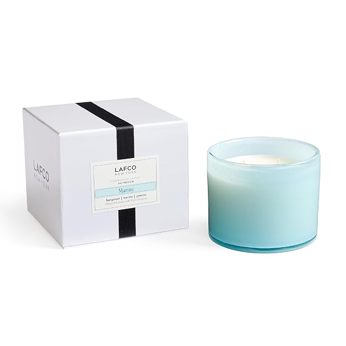 LAFCO New York 3-Wick Candle, Marine - 30 oz - 120-Hour Burn Time - Reusable, Hand Blown Glass Vessel - Made in The USA