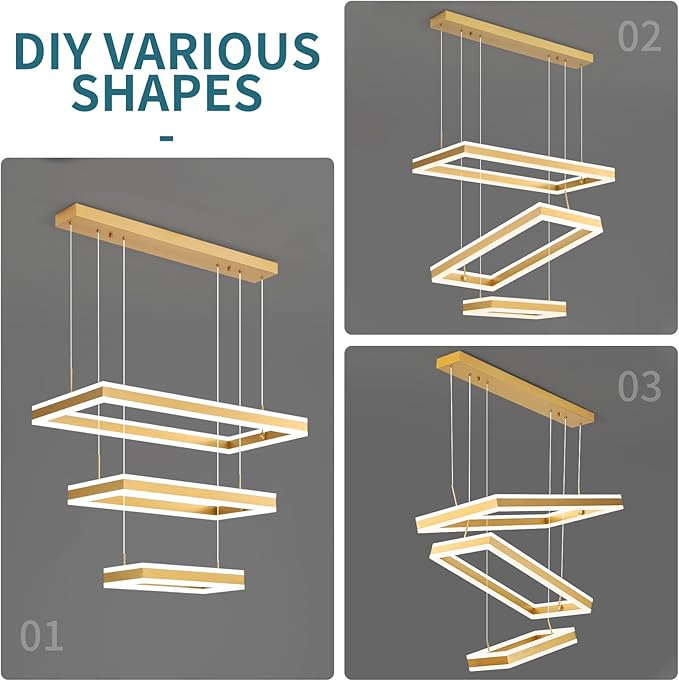 Modern Ceiling Pendant Light, LED Chandelier with Remote Control Dimmable 3 Color Mode & Brightness, Anti-Flicker Pendant Lights Kitchen Island Light Fixture for Dining Room Living Room