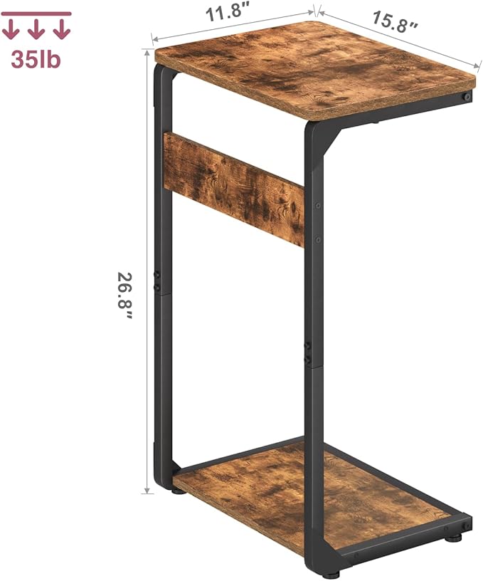 C-Shaped End Tables, Sofa TV Trays Set of 2, Tray Table Small Couch Side Table for Living Room, Bedroom, Bedside ET-YB-BRW2