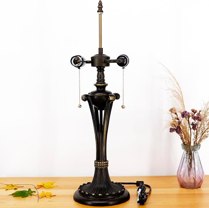 Table Lamp Base Replacement Only, Wide 7 Height 24 Inch, Fit for 12, 14, 16, 18 Inch Tiffany Style Stained Glass Lampshade, Dark Bronze Finish, Resin, Pull Chain Switch(I (W7H24 Inch)) ﻿