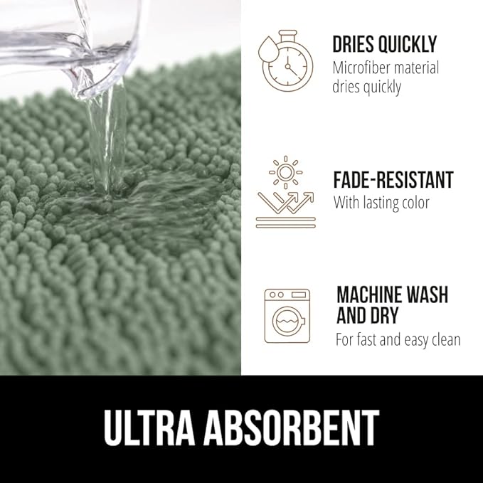 GORILLA GRIP Bath Rug Mat 60x17, Soft Absorbent Chenille, Quick Dry Microfiber Mats, Rubber Backing Washable Shower Floor Rugs, Bathmat Runner, US Designed Bathroom Home Decor Accessories Sage Green