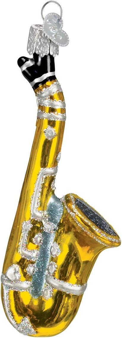 Old World Christmas Musical Instruments Glass Blown Ornaments for Christmas Tree Saxophone 4.75 x 1.25