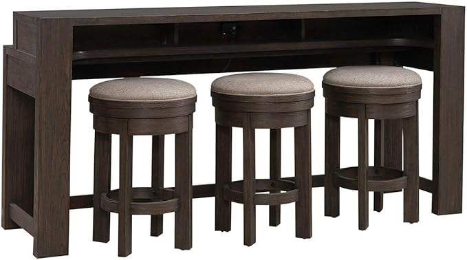 Liberty Furniture Lennox Hill Living Room 4 Piece Set - Console Bar Table, 3 Swivel Upholstered Stools - Bark