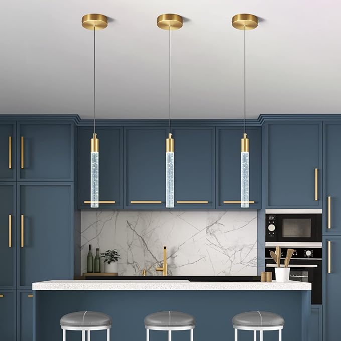 Modern Kitchen Island Pendant Light Dimmable LED Gold Brass Finish Mini Crystal Pendant Lighting Bedroom Bedside Table Small Pendant Lights（2-Pack ）