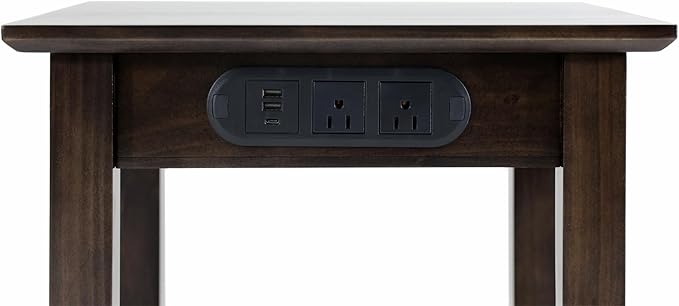 KAWIND Home Solid Wood End Table with Charging Station Compact Side Table with 2 USB Ports & 2 AC Outlets Dark Walnut Ideal for Living Rooms & Bedroom Light Assembly