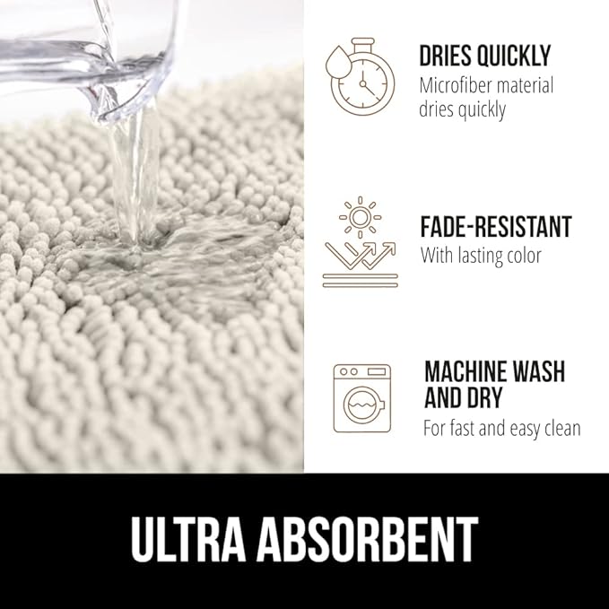 GORILLA GRIP Bath Rug Mat 36x24, Soft Absorbent Chenille, Quick Dry Microfiber Mats, Rubber Backing Washable Shower Floor Rugs, Bathmat Runner, US Designed Bathroom Home Decor Accessories Ivory Cream
