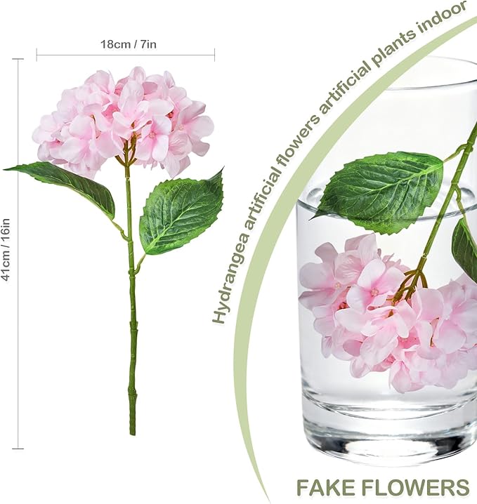 Artificial Flower Hydrangea Fake Hydrangea, Used in The Center of The Family Bathroom Desk Shelf or Wedding Bouquet Decoration, Contains 6 Pink Branches