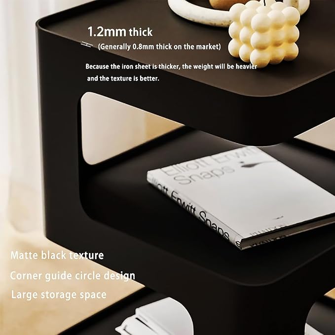 Side Table,Modern end Table,Black Metal nightstand,Bedside Tables,Accent Table with Storage for Living Room Bedroom entryway Couch,no Assembly Required,Unique Furniture.