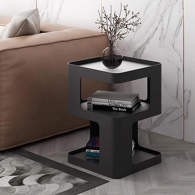 Side Table,Modern end Table,Black Metal nightstand,Bedside Tables,Accent Table with Storage for Living Room Bedroom entryway Couch,no Assembly Required,Unique Furniture.