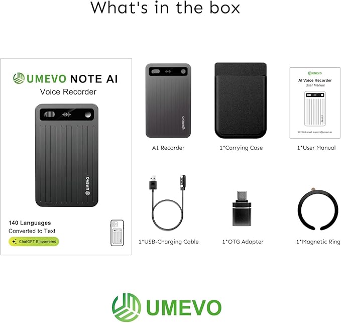 AI Voice Recorder with App Control : AI Transcription, Summarization & Mind Maps, Portable AI Note Taking Device with Case 64GB Memory Recording for Calls, Speeches, Meetings, Interviews(Black)