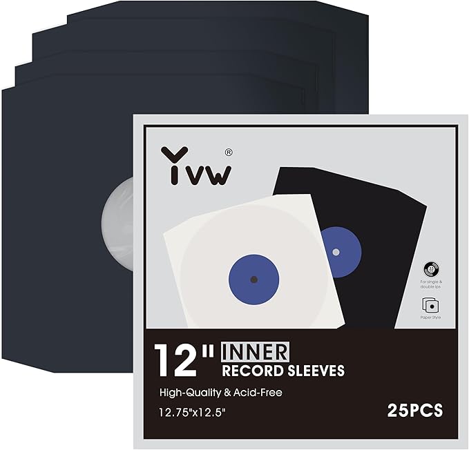 YVW 25Pcs Vinyl Record Inner Sleeves, Black Kraft Paper Record Sleeve with Poly Lined for 12" Records, Corner Cut Design, Acid Free Vinyl Record Album Covers LP Jacket Protective