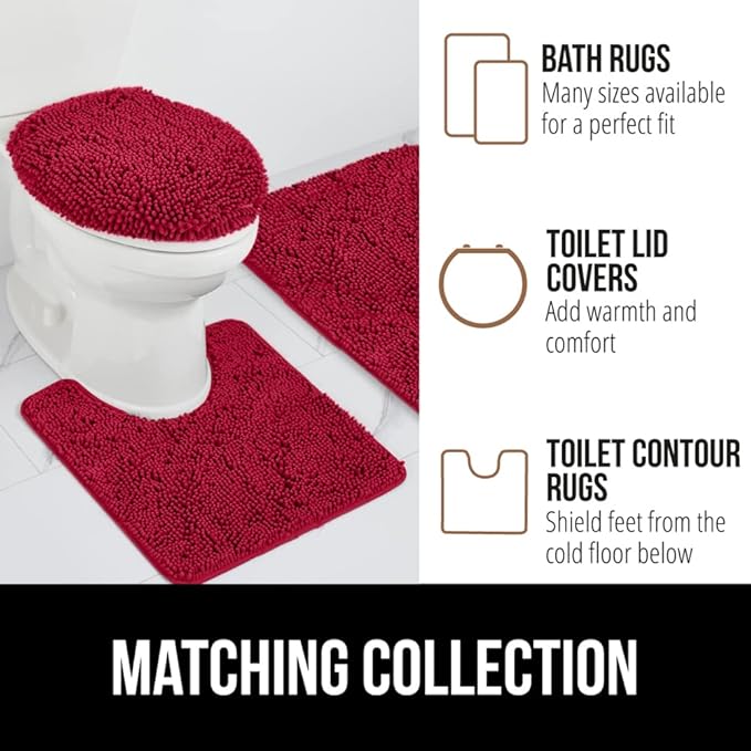 GORILLA GRIP Bath Rug Mat, Thick Soft Absorbent Chenille, Quick Dry Microfiber Mats, Rubber Backing Washable Shower Floor Rugs, US Designed Bathroom Bathmat Home Decor Accessories, 24x17, Red