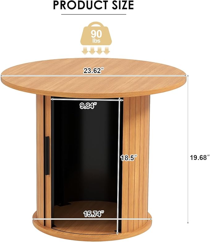 COSVALVE Round Wood Coffee Table 23.6IN with Hidden Storage & Sliding Door, Circle Farmhouse Side Table Sets for Living Room, Bedroom, Balcony, Small Spaces, Natural