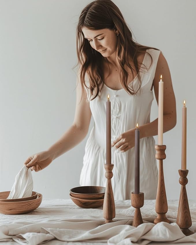 Candlesticks Brown Taper Candles 10.5 inch Dripless Tapered Candles Ideal as Dinner Candles Smokeless and Unscented Long Burning,Set of 12