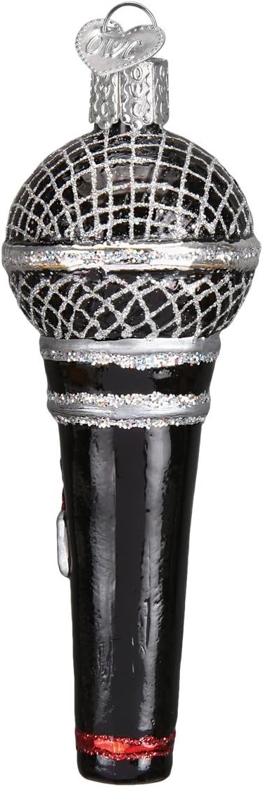 Old World Christmas Microphone Glass Blown Ornament for Christmas Tree, Handcrafted Holiday Decoration, Music Collection