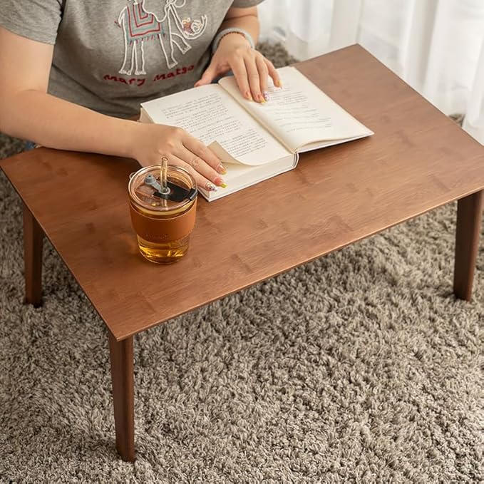 Wooden Folding Coffee Table No Assembly Low Collapsible Japanese Floor Table Small Spaces Tatami FoldableTable for Living Room Home Office (Walnut,Compact)