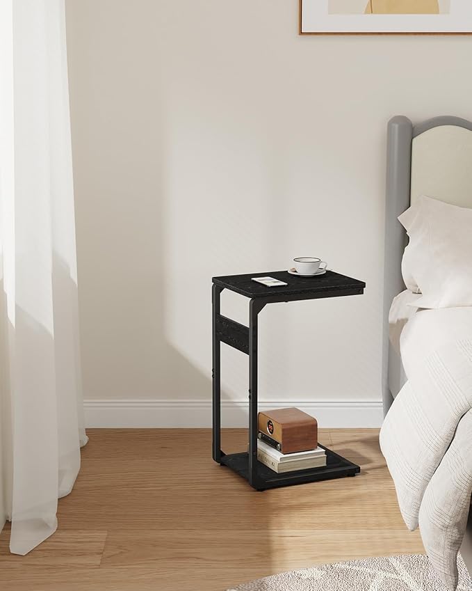 Narrow C-Shaped End Tables, Sofa TV Trays Set of 2, Tray Table Small Couch Side Table for Living Room, Bedroom, Bedside ET-YB-BK2
