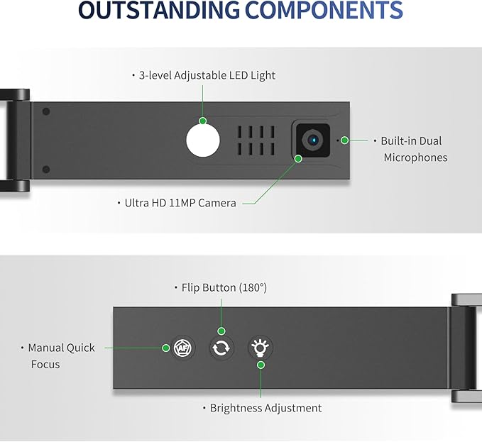 NETUM Document Camera & Webcam 4K with Microphone, USB Visualiser, 3-Level Touch LED, AutoFocus, Image Invert, Fold, for Windows - Remote Teaching & Live Demo (SD-1300)