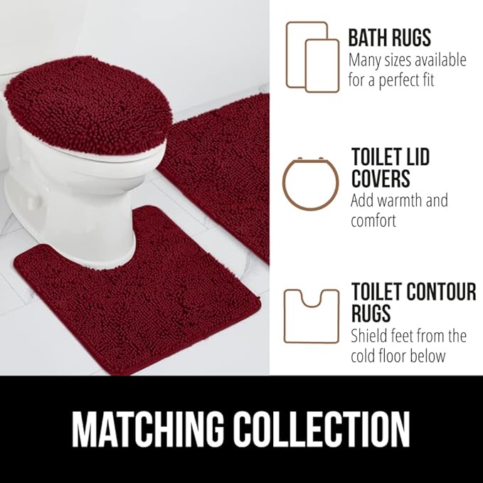 GORILLA GRIP Bath Rug Mat 48x24, Soft Absorbent Chenille, Quick Dry Microfiber Mats, Rubber Backing Washable Shower Floor Rugs, Bathmat Runner, US Designed Bathroom Home Decor Accessories Burgundy