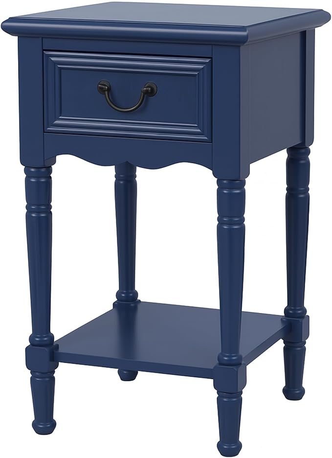 Urban Designs Wooden Accent Table/Nightstand with Drawer and Bottom Shelf – 29" H, 16" L x 16" W - Navy