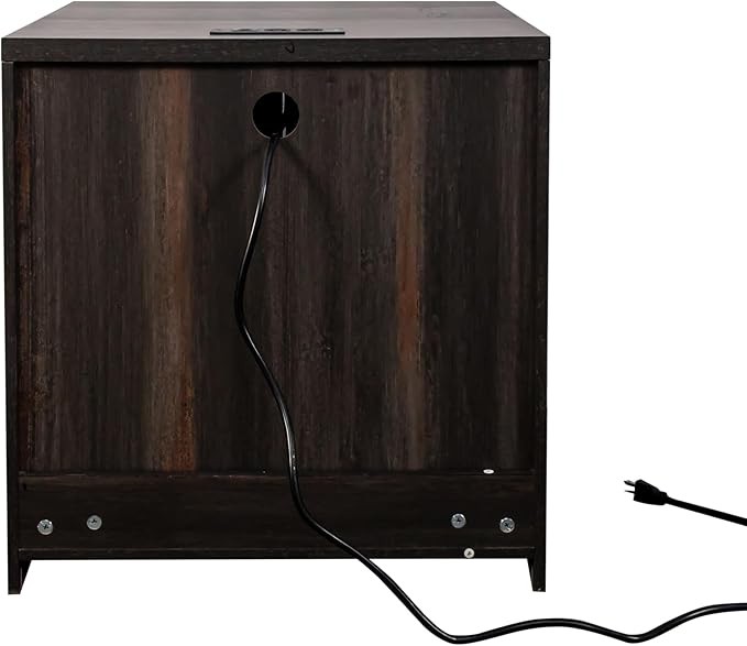 MINCETA End Table Set of 2, Modern Bedside Table with Charging Station and USB Ports, Rustic Wood Square Nightstand with Door for Living Room, Bedroom, Espresso