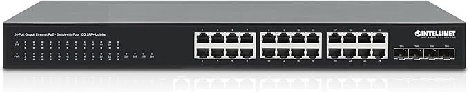 Intellinet 24-Port Unmanaged PoE+ Gigabit Ethernet Switch - 370W Power Budget, 4 x 10 Gbps SFP+ Ports, Rackmount / Desktop, Autosensing Ports, Sturdy Metal - 3 Yr Mf Warranty - 561761