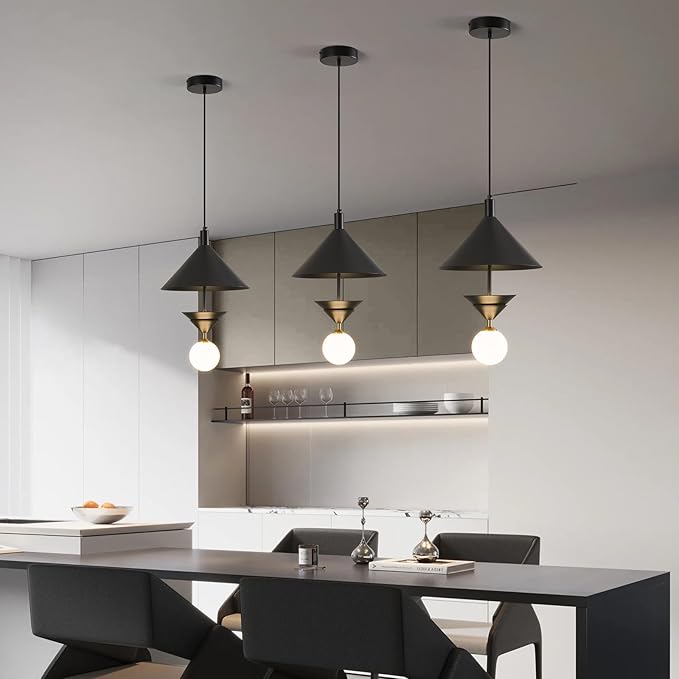 Modern Black Metal Pendant Light,Minimalist Globe Hanging Light with Milky White Globe Glass Shade Chandeliers for Kitchen Island Bedroom Dining Room Living Room Bar