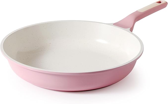 SENSARTE Nonstick Ceramic Frying Pan 12.5-Inch, Healthy Non Toxic Skillet, Induction Omelet Pan with Heat Resistant Handle, PFAS-Free, Sakura Pink