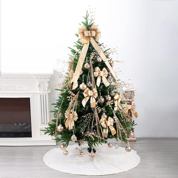 60 Inch Christmas Tree Skirt, Extra Large Thick Faux Fur, White Plush Velvet for Merry Christmas Party Decor