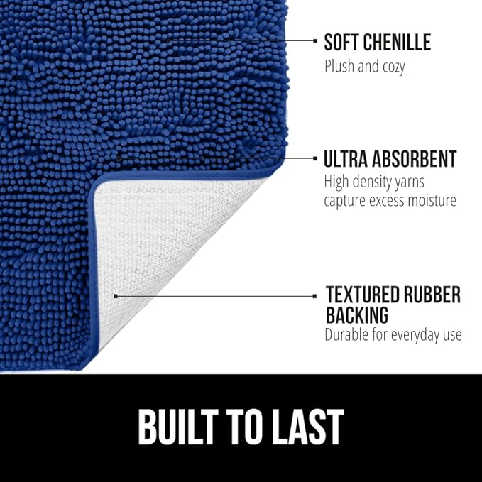 GORILLA GRIP Bath Rug Mat 30x20, Thick Soft Absorbent Chenille, Quick Dry Microfiber Mats, Rubber Backing Washable Shower Floor Rugs, US Designed Bathroom Bathmat Home Decor Accessories, Royal Blue