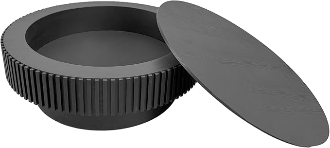 39" Round Coffee Table with Hidden Storage Compartment, Modern Handcraft Fluted Drum Coffee Table, Wooden Circle Center Table Cocktail Tea Table with Sturdy Pedestal for Living Room, Black