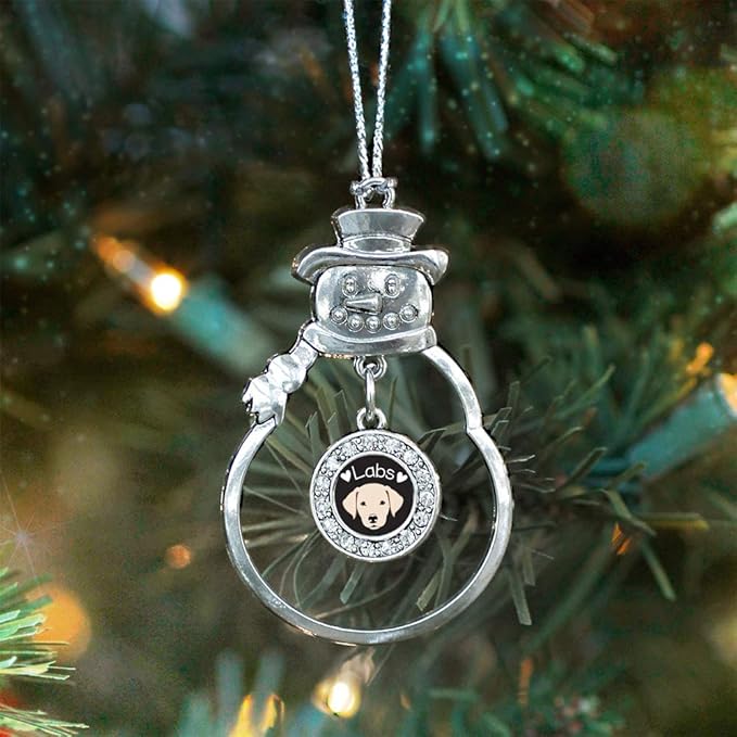Inspired Silver - Lab Lover - Silver Christmas Ornament - Circle Charm Christmas Tree Ornament with Cubic Zirconia - Snowman Hanging Decoration