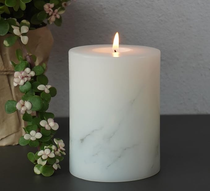 MOZEAL Hand-Poured Unscented Candle,Dripless Pillar Candle Set of 3,Includes 4", 5" and 6",Approx 300 Hours Burn Time,Rustic Country Style,for Wedding,Dinner,Christmas,Restaurants and Home Decor