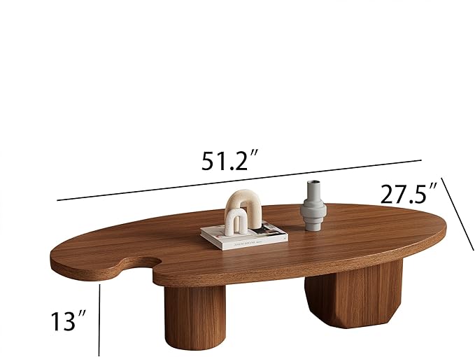 Mid Century Modern Coffee Table for Living Room, 51.2" Oval Coffee Table with Unqiue Legs, Walnut Color Center Table for Living Room Table Tea Table for Home Office