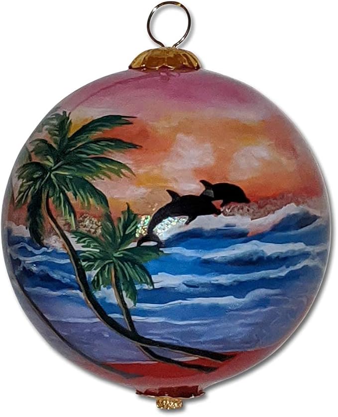 Just Married in Hawaii Collectible Hawaiian Ornament Hand-Painted Glass with Gift Box JMP/H