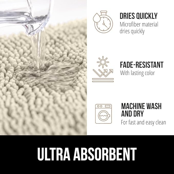 GORILLA GRIP Bath Rug Mat, Thick Soft Absorbent Chenille, Quick Dry Microfiber Mats, Rubber Backing Washable Shower Floor Rugs, US Designed Bathroom Bathmat Home Decor 24x17, Dusty Cloud