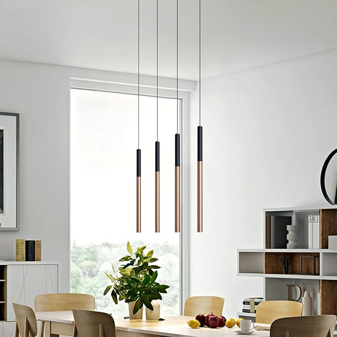 ALTAIR 4 Mini Pendant Lighting Black-Copper - LED Hanging Light Fixture for Kitchen Island, Bar, Foyer - Cluster Pendants - Dimmable, Adjustable Wire, Lamp Bulb Included