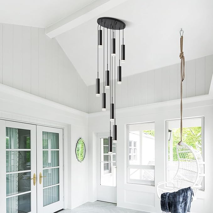 KCO Lighting Matte Black Pendant Lighting Long Tube Pendant Light Cluster Pendant Light Chandelier Modern Farmhouse Hanging Lights for Kitchen Dining Room Stairway