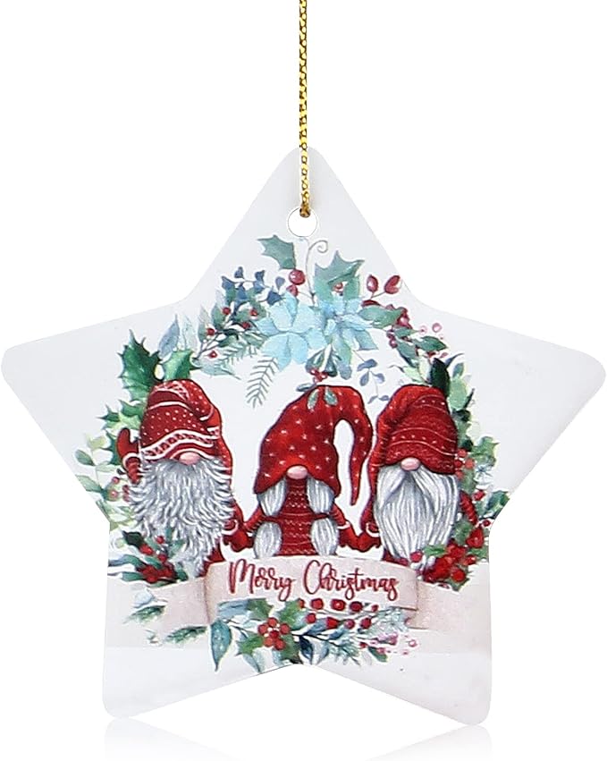 Star Christmas Tree Ornaments Ceramic Xmas Decorations Gift Cute Small Ornament for Christmas Tree Unique Mini Gnome Ornament Decorated Ornaments