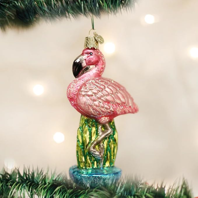 Old World Christmas Flamingo Glass Blown Ornament for Christmas Tree, Handcrafted Holiday Decoration, Wildlife Animal Collection