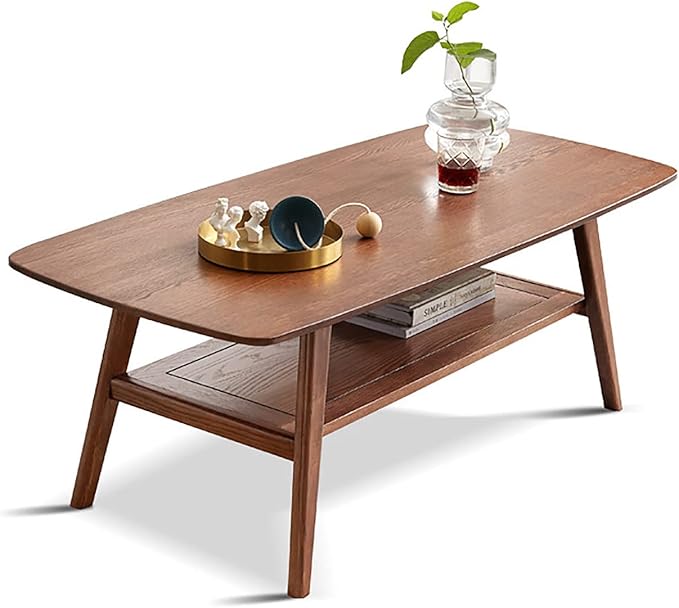 Mid Century Modern Coffee Table: 100% Solid Wood Coffee Table - 2-Tier Storage Design - Practical Coffee Tables for Living Room, Apartment, Easy Assembly (Walnut, 47.24")