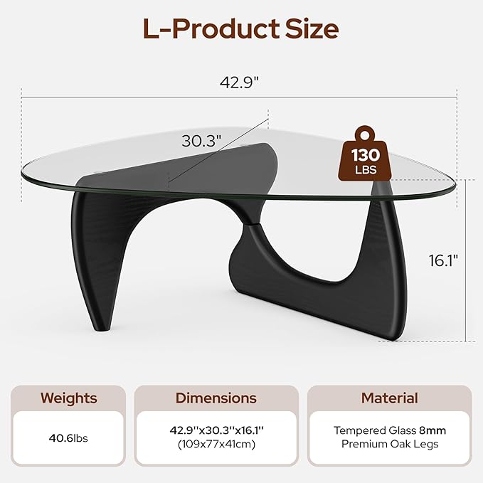 Modern Glass Coffee Table, Mid Century Triangle Coffee Table for Living Room Bedroom Reception Office Tables