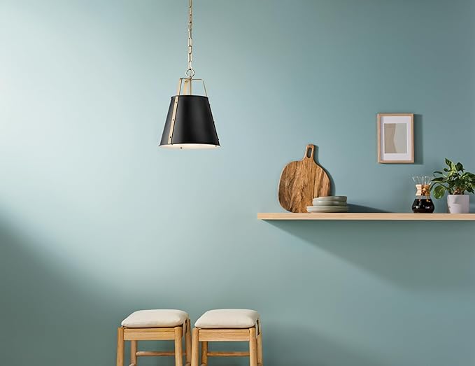 Kichler Etcher 1-Light Pendant, Updated Traditional Light with Etched Painted White Glass Diffuser in Black and Champagne Bronze, for Kitchen or Dining Room (17" x 13"), 52710BK