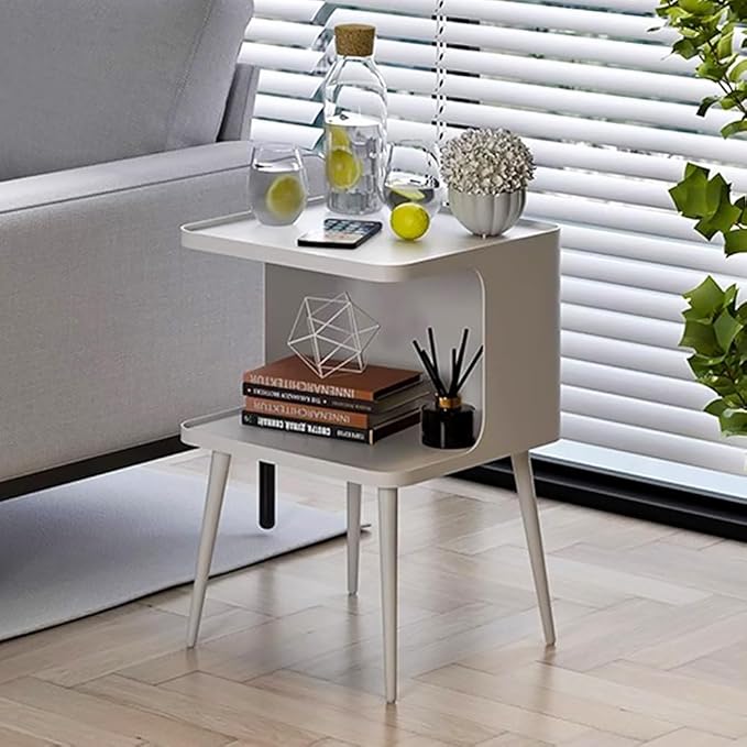 Metal Side Table,Modern end Table,Bedside Table,Small nightstand with Storage Shelf for Bedroom Living Room Small Space (White)