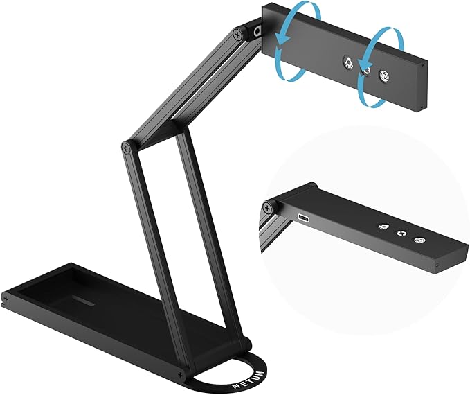 NETUM Document Camera & Webcam 4K with Microphone, USB Visualiser, 3-Level Touch LED, AutoFocus, Image Invert, Fold, for Windows - Remote Teaching & Live Demo (SD-1300)