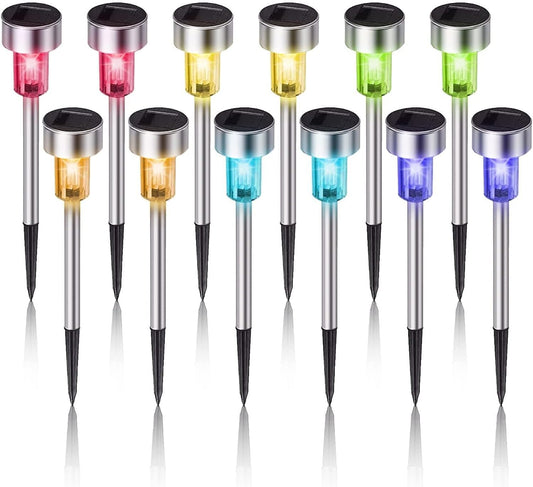 Solar Lights Outdoor Waterproof, Stainless Steel LED Landscape Lighting, Solar Garden Lights Solar Powered, Outdoor Solar Lights for Yard, Pathway, Walkway, Patio , Lawn - 12 Pack ( Multicolor )