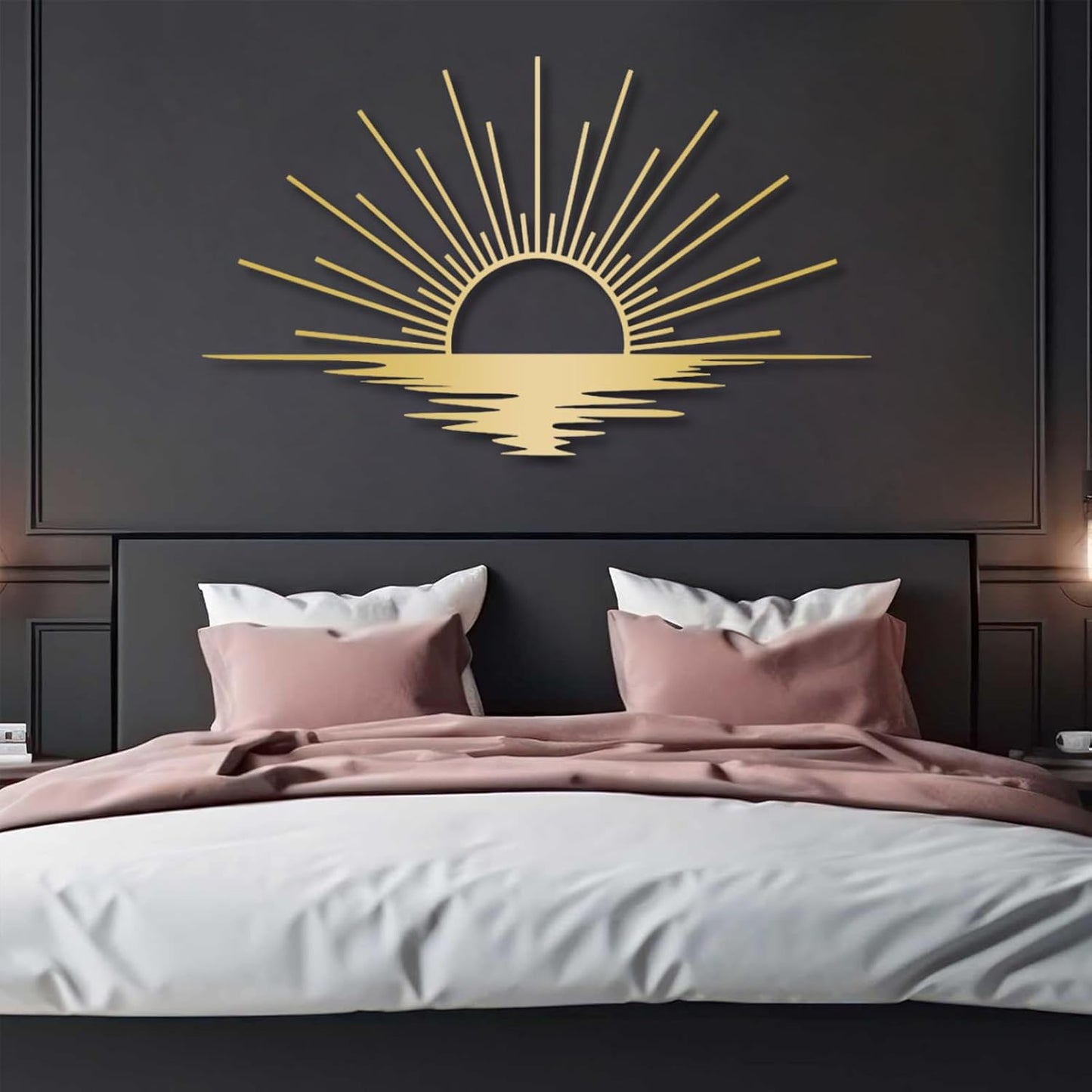 Sunrise Metal Wall Art, Metal Sun Wall Decor, Metal Sun Outdoor Decor, Large Metal Sun Wall Art, Sun Wall Art, Boho Sun Wall Art, Sunshine Metal Sign, Living Room Bedroom Wall Hangings (Black, 29"x 17"| 76x45cm )