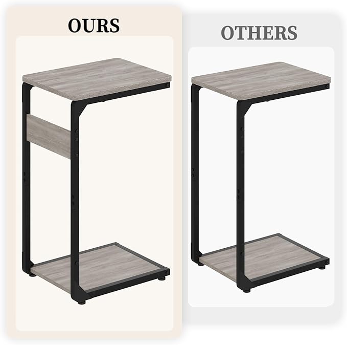 Narrow C-Shaped End Tables, Sofa TV Trays Set of 2, Tray Table Small Couch Side Table for Living Room, Bedroom, Bedside ET-YB-GY2