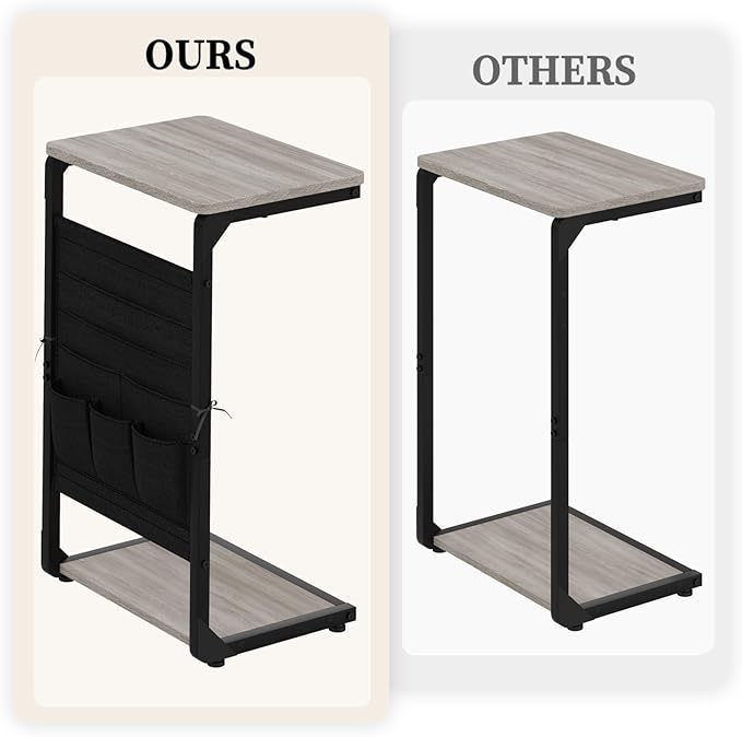 C-Shaped End Table with Storage Bag, Small Couch Side Table, Sofa TV Tray Table for Living Room, Bedroom, Bedside ET-P-GYW1