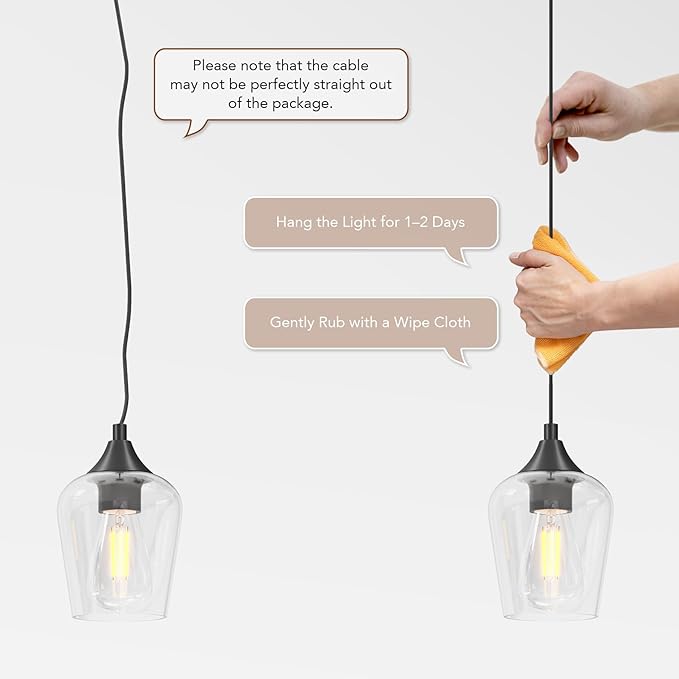 VONLUCE Pendant Lights Kitchen Island, Matte Black Pendant Light Fixtures with E26 Base & Adjustable Cable, Modern Pendant Lighting with Glass Shade for Living Room Bedroom Hallway, 2 Packs